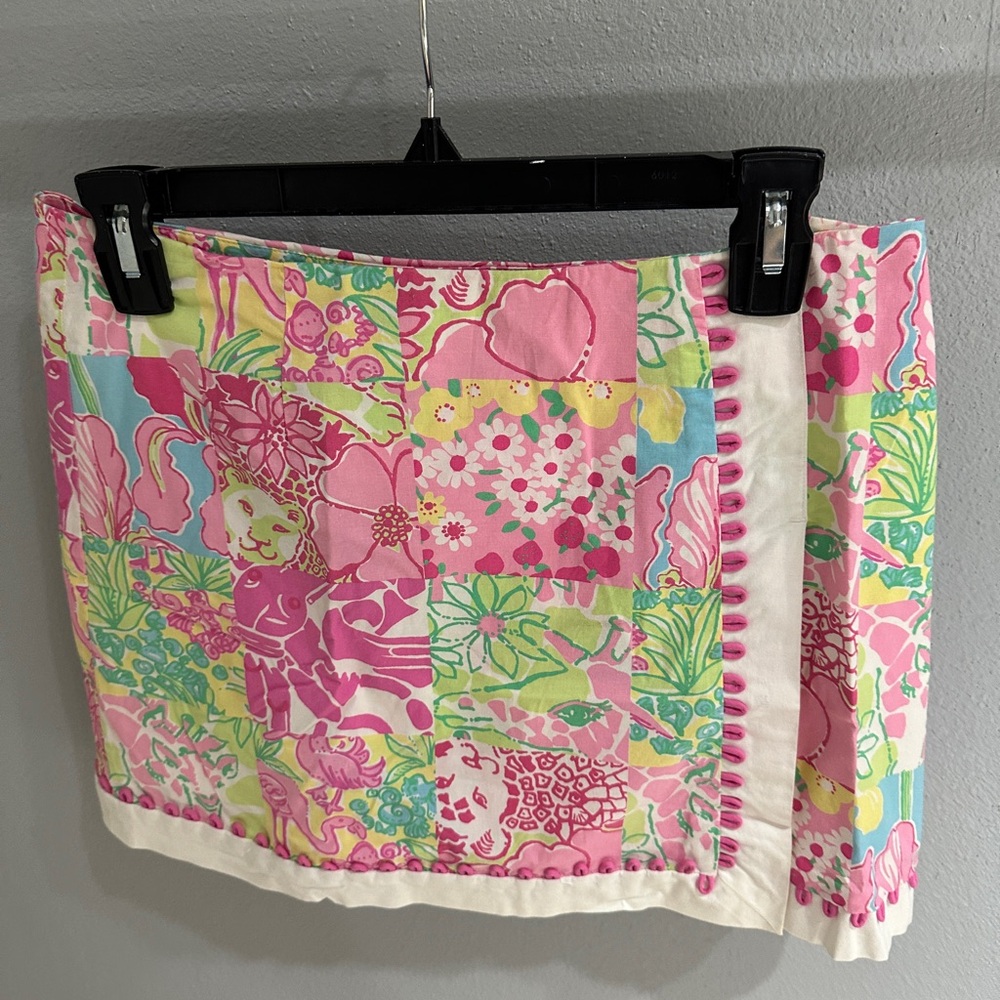 Lilly Pulitzer Women's Jungle Patchwork Skort Faux Wrap Mini Skirt Pink Cotton 4